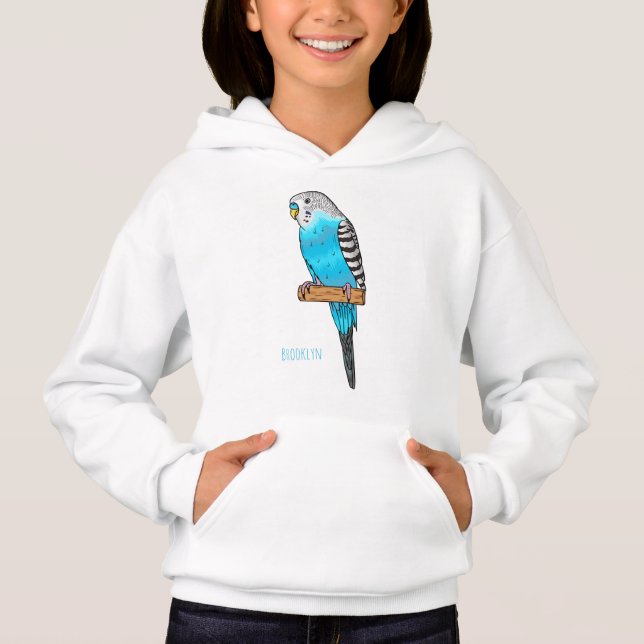 Blue budgerigar bird cartoon illustration (Front)