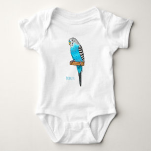 Blue budgerigar bird cartoon illustration baby bodysuit