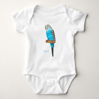 Blue budgerigar bird cartoon illustration baby bodysuit
