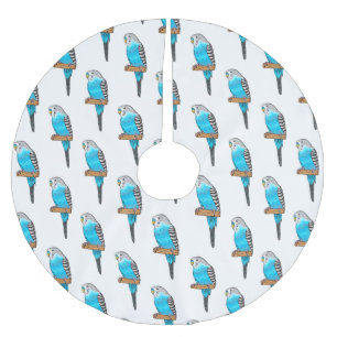 Blue budgerigar bird cartoon illustration  brushed polyester tree skirt