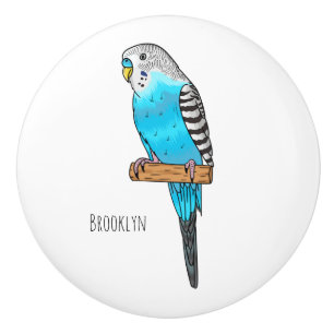 Blue budgerigar bird cartoon illustration ceramic knob