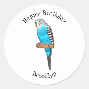 Blue budgerigar bird cartoon illustration classic round sticker