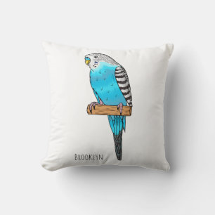 Blue budgerigar bird cartoon illustration cushion