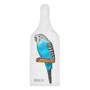 Blue budgerigar bird cartoon illustration cutting board