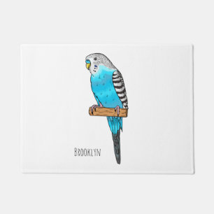 Blue budgerigar bird cartoon illustration doormat