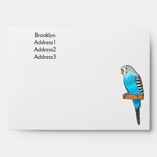 Blue budgerigar bird cartoon illustration envelope (Front)