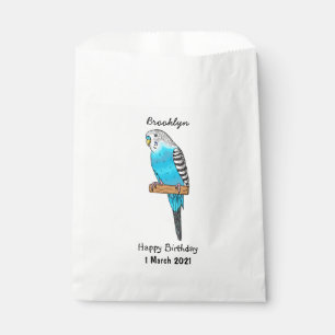 Blue budgerigar bird cartoon illustration favour bag
