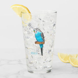 Blue budgerigar bird cartoon illustration  glass