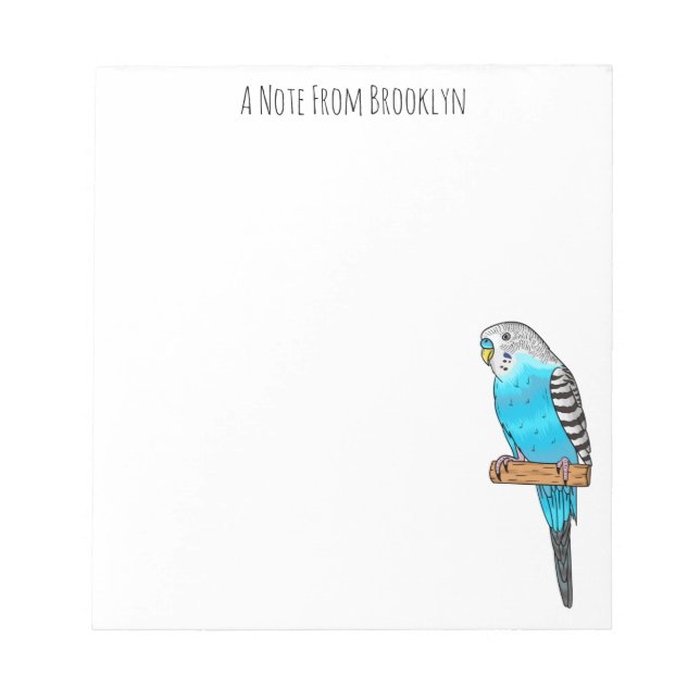 Blue budgerigar bird cartoon illustration notepad (Front)