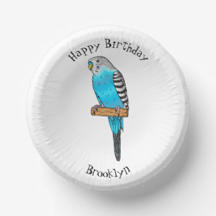 Blue budgerigar bird cartoon illustration paper plate