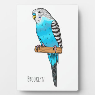 Blue budgerigar bird cartoon illustration plaque