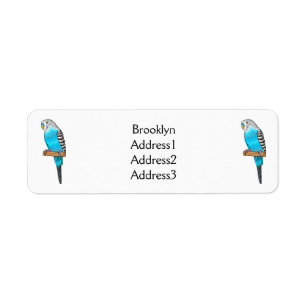 Blue budgerigar bird cartoon illustration return address label