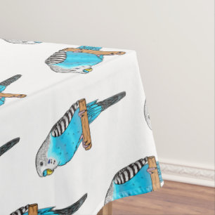 Blue budgerigar bird cartoon illustration tablecloth