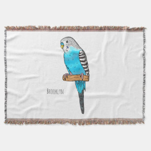 Blue budgerigar bird cartoon illustration throw blanket