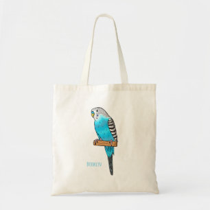 Blue budgerigar bird cartoon illustration tote bag