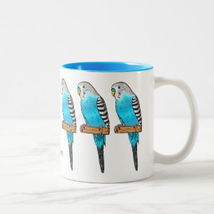 Blue budgerigar bird cartoon illustration Two-Tone coffee mug