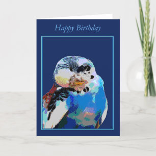 Blue Budgerigar Birthday Card