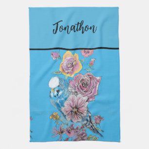 Blue Budgie Budgies Art Watercolor Birds Apron Tea Towel