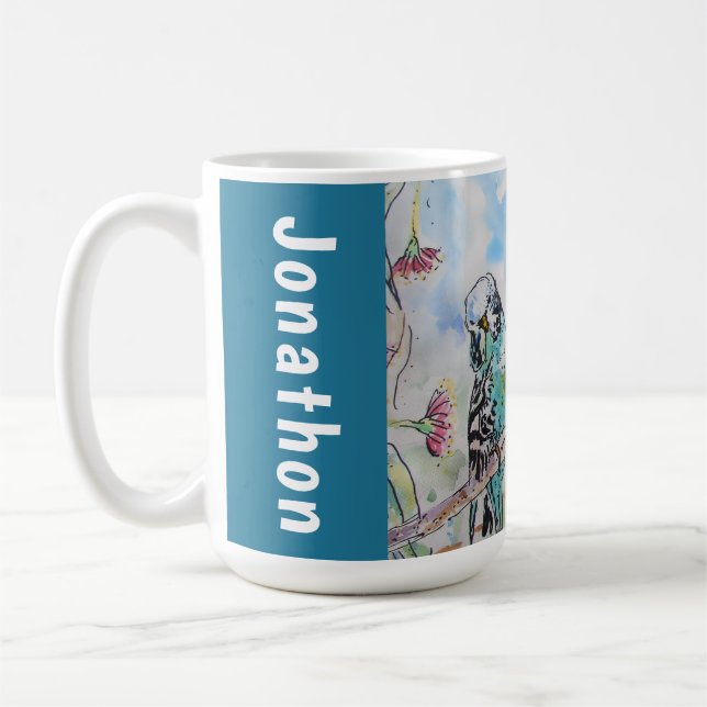Blue Budgie Budgies Parrots Husbands Mens Name Coffee Mug (Left)