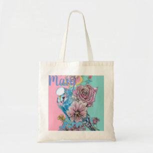 Blue Budgie Budgies Rose Flower floral Tote Bag