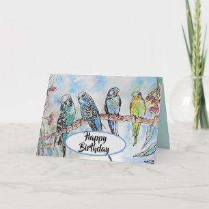 Blue Budgie Budgies Watercolor Painting Bird Card