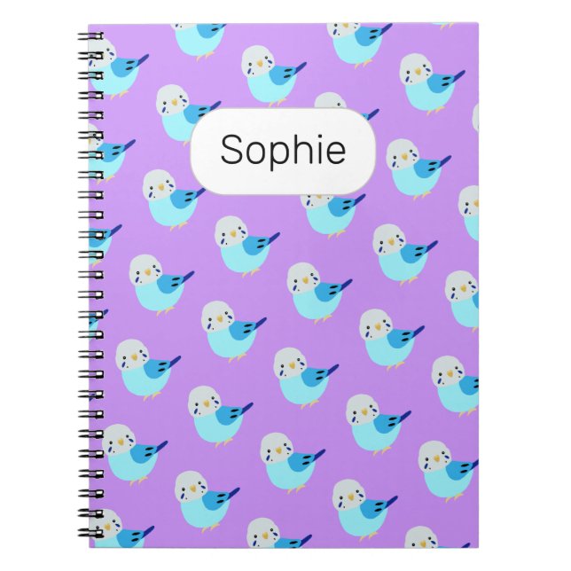 Blue Budgie Cute Parakeet Lover gift Custom Name  Notebook (Front)
