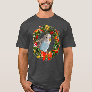 Blue Budgie Parakeet Christmas Wreath Premium T-Shirt