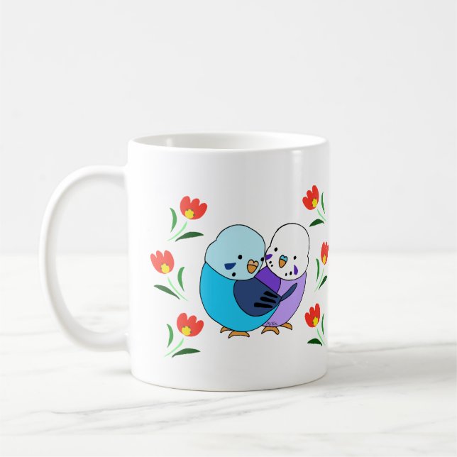 Blue Budgie Parakeet Cute pet birds lover gift  Coffee Mug (Left)