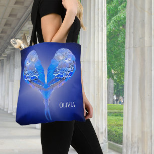 Blue budgie personalizable tote bag