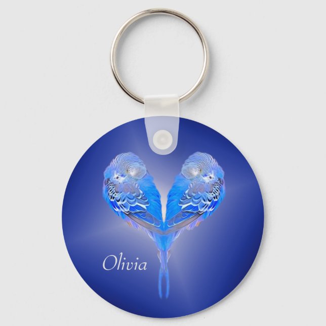 Blue budgie - personalize it!  key ring (Front)