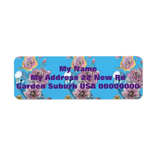 Blue Budgie Rose flower Return Address Labels (Front)