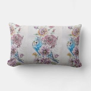 Blue Budgie & Roses Watercolour bird Decor Cushion