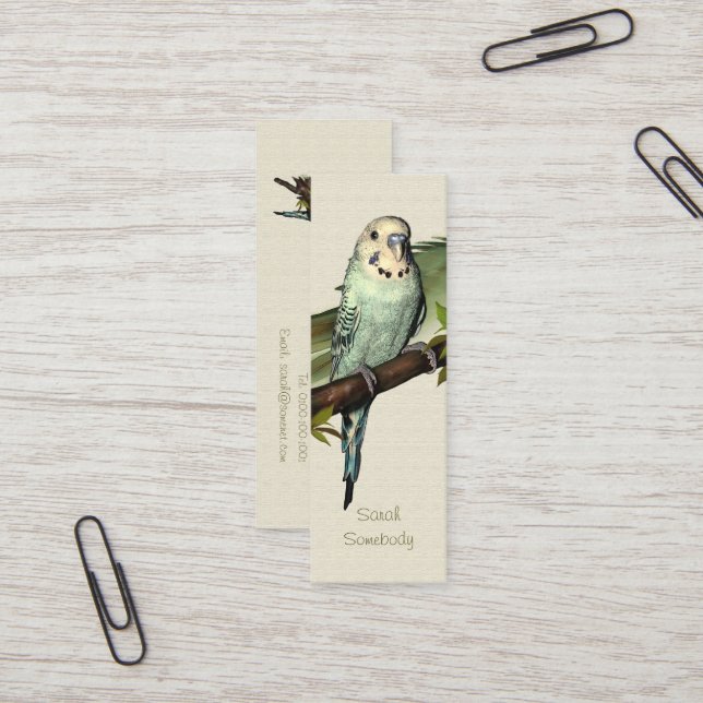 Blue Budgie Skinny Bookmark Mini Business Card (Front/Back In Situ)
