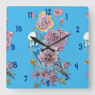 Blue Budgie Watercolor Azure Womans Office Clock
