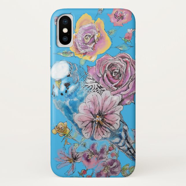 Blue Budgie Watercolor floral Galaxy Phone Case S5 (Back)