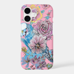 Blue Budgie Watercolor floral Girls Pink