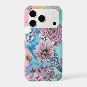 Blue Budgie Watercolor floral Girls Pink Aqua