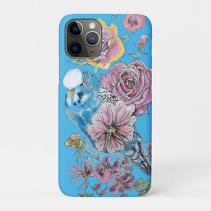 Blue Budgie Watercolor floral iPhone Case-Mate iPhone Case