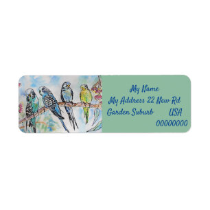Blue Budgies Watercolour Return Address Labels