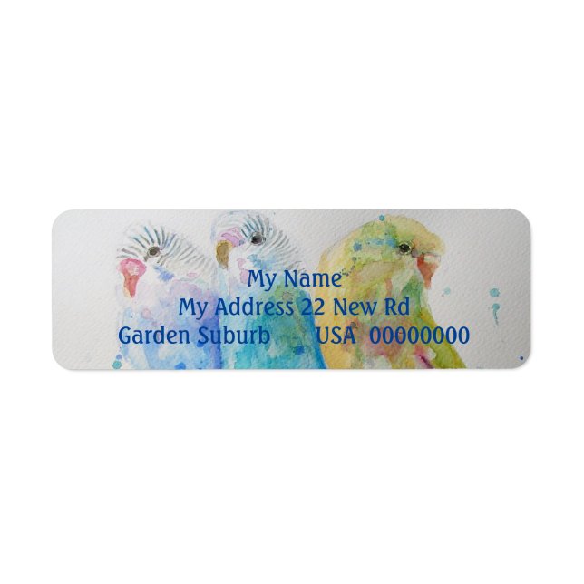 Blue Budgies Watercolour Return Address Labels (Front)