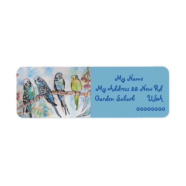 Blue Budgies Watercolour Return Address Labels (Front)