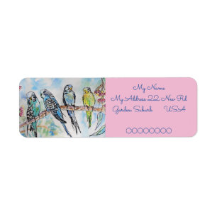 Blue Budgies Watercolour Return Address Labels