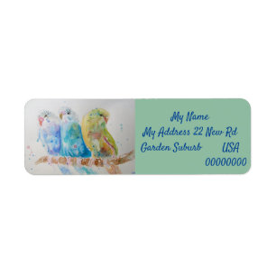 Blue Budgies Watercolour Return Address Labels