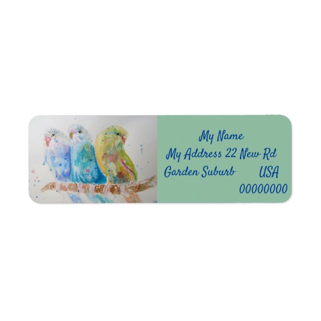 Blue Budgies Watercolour Return Address Labels (Front)