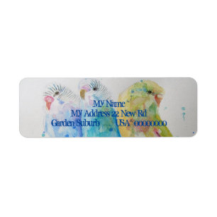 Blue Budgies Watercolour Return Address Labels