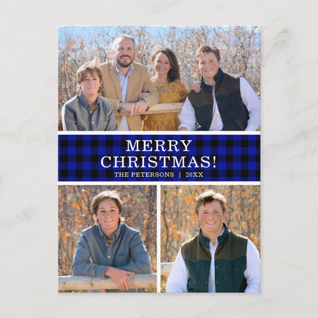 Blue Buffalo Check 3 Photo  Holiday Postcard (Front)