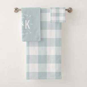 Blue Buffalo Check and Farmhouse Arrow Monogram Bath Towel Set