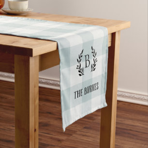 Blue Buffalo Check Family Monogram   Farmhouse Short Table Runner