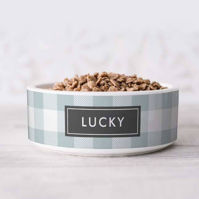 Blue Buffalo Check Monogram | Editable Colours Bowl (Creator Uploaded)