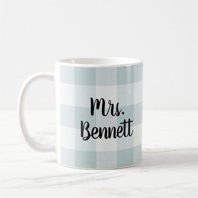 Blue Buffalo Check Mrs. Monogram Coffee Mug (Left)